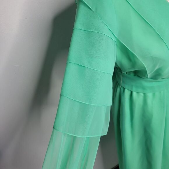 VINTAGE 60s dress chiffon mint green tiered puff sleeve hostess S - Picture 6 of 16